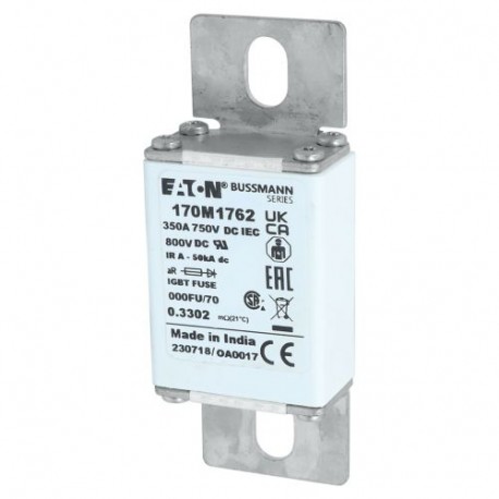 FUSE 350A 750V DC 000FU/70 AR CU - FUSE 350A 750V DC 000FU/70 AR CU 170M1762 EATON ELECTRIC Fuse-link, high speed, 800 A, AC 2000 V, size 3, 99..