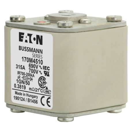 FUSE 315A 690V 1GN/50 AR UC - FUSE 315A 690V 1GN/50 AR UC 170M4510 EATON ELECTRIC Fuse-link, high speed, 315 A, AC 690 V, size 1, 53 x 69 ..