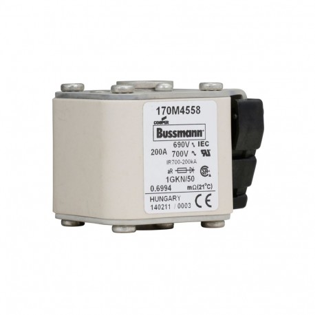 FUSE 200A 690V 1GKN/50 AR UC - FUSE 200A 690V 1GKN/50 AR UC 170M4558 EATON ELECTRIC Fuse-link, high speed, 200 A, AC 690 V, size 1, 53 x 69..