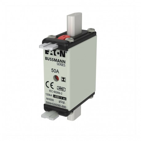 50NHG000BI-690 - 50NHG000BI-690 EATON ELECTRIC Fuse-link, LV, 50 A, AC 690 V, NH000, gL/gG, IEC, dual indicator, insulated gr..