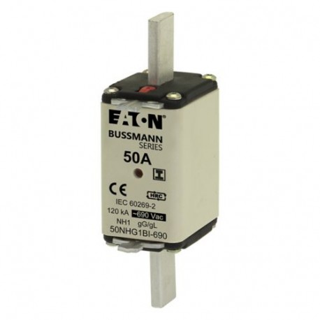 50NHG1BI-690 - 50NHG1BI-690 EATON ELECTRIC Fuse-link, LV, 50 A, AC 690 V, NH1, gL/gG, IEC, dual indicator, insulated grippi..