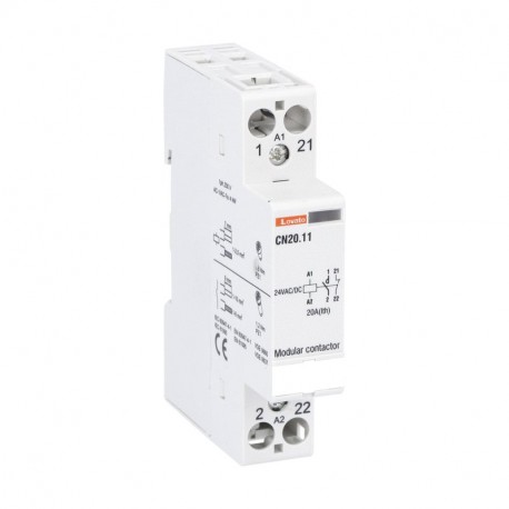 CN2011024 - CN2011024 LOVATO MODULAR CONTACTOR, ONE OR TWO-POLE, 20A AC1, 24VAC/DC (1NO+1NC)