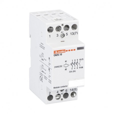 CN2510024 - CN2510024 LOVATO MODULAR CONTACTOR, THREE-POLE OR FOUR-POLE, 25A AC1, 24VAC/DC (3NO+1NC)