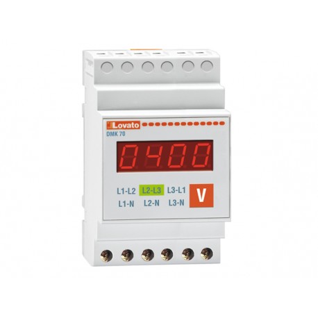 DMK70 - DMK70 LOVATO VOLTMETER, THREE PHASE, 3 PHASE VOLTAGE VALUES, 3 PHASE TO PHASE VOLTAGE VALUES, 3 MAX PHASE VO..