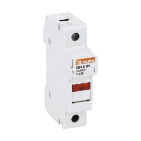 FB01B1PL - FB01B1PL LOVATO FUSE HOLDER, FOR 10X38MM FUSES. 32A RATED CURRENT AT 690VAC, 1P. WITH STATUS INDICATOR. 1 MO..