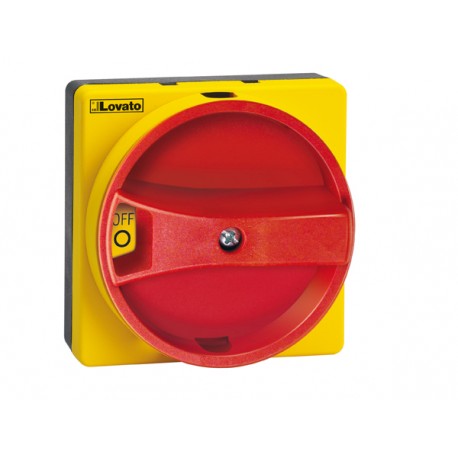 GAX61 - GAX61 LOVATO DOOR COUPLING HANDLE, PADLOCKABLE. RED/YELLOW, ROTATING, FOR GA...A, GA063 SA, GA...C AND GA.....