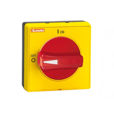 GAX62 - GAX62 LOVATO DOOR COUPLING HANDLE, PADLOCKABLE. RED/YELLOW, ROTATING, FOR GA...A, GA063 SA, GA...C AND GA.....