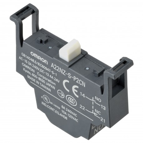 A22NZ-S-P2CN - A22NZ-S-P2CN 679758 OMRON Accessory Pulsatería A22NZ Block Contacts SPST-NO+SPST-NC (white) Push-in+