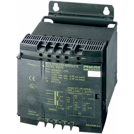 86472 - 86472 MURRELEKTRONIK MTL single-phase control and isolation transformer P: 63VA IN: 230/400VAC +/- 15VAC OUT..