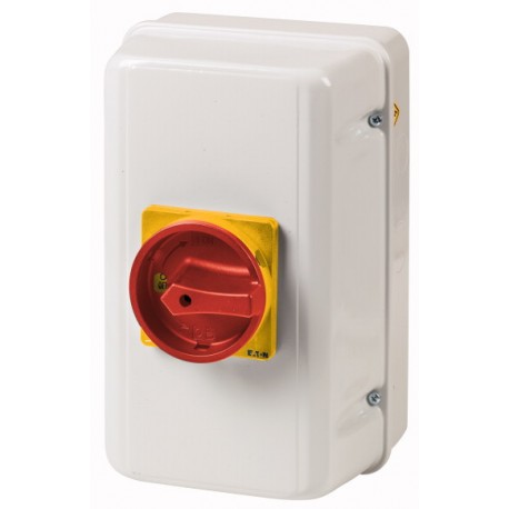 T5-4-15700/ST/SVB - T5-4-15700/ST/SVB 215018 EATON ELECTRIC Main switch, +steel enclosure, 6p+2N/O, Ie 80A, handle red yellow, 0..
