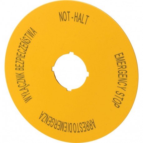 M22-XAK15 - M22-XAK15 167640 Y7-167640 EATON ELECTRIC Label, emergency stop, D 90mm, yellow, PL, EN, DE, IT