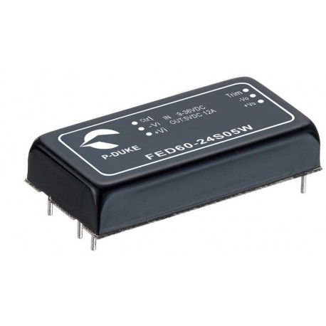 FED60-24D24W - FED60-24D24W MEANWELL DC-DC converter for PCB mount, Input: 9-36VDC. Dual Output: -24 / +24VDC. Power: 60W. ..