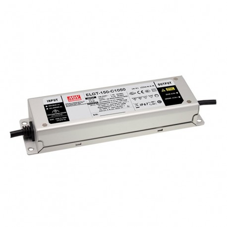 ELGT-150-C1400DA - ELGT-150-C1400DA MEANWELL AC-DC Class II Single output LED Driver (CC) with PFC, Output 107VDC / 1.4A, Dimmi..