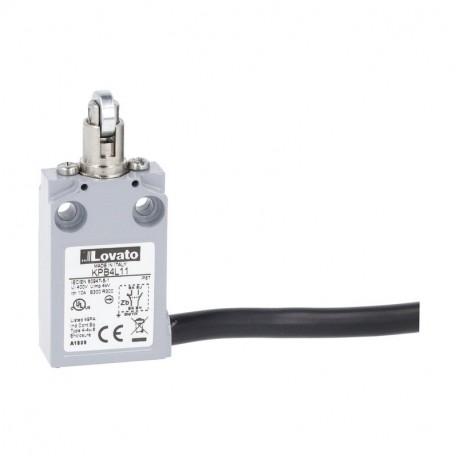 KPB4S11 - KPB4S11 LOVATO PREWIRED METAL LIMIT SWITCH, K SERIES, TOP ROLLER PUSH PLUNGER, CONTACTS 1NO+1NC SNAP ACTION...