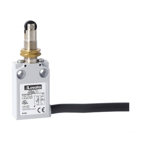 KPB5L11 - KPB5L11 LOVATO PREWIRED METAL LIMIT SWITCH, K SERIES, TOP ROLLER PUSH PLUNGER. M12 HEAD, CONTACTS 1NO+1NC SL..