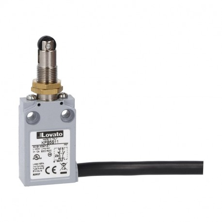KPB5S11 - KPB5S11 LOVATO PREWIRED METAL LIMIT SWITCH, K SERIES, TOP ROLLER PUSH PLUNGER. M12 HEAD, CONTACTS 1NO+1NC SN..