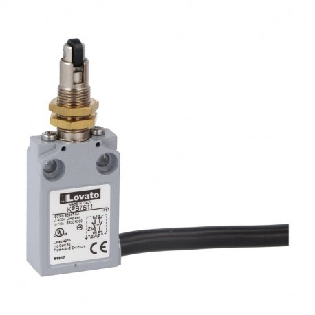 KPB7S11 - KPB7S11 LOVATO PREWIRED METAL LIMIT SWITCH, K SERIES, TOP ROLLER PUSH PLUNGER. M12 HEAD, CONTACTS 1NO+1NC SN..