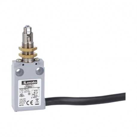 KPB8S11 - KPB8S11 LOVATO PREWIRED METAL LIMIT SWITCH, K SERIES, TOP ROLLER PUSH PLUNGER. M12 HEAD, CONTACTS 1NO+1NC SN..