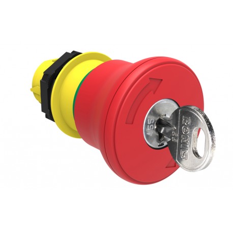 LPCB6844 - LPCB6844 LOVATO MUSHROOM HEAD PUSH BUTTON ACTUATOR Ø22MM PLATINUM SERIES, LATCH, TURN KEY TO RELEASE, Ø40MM...