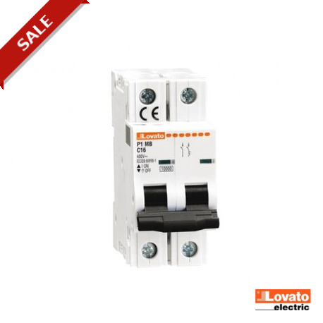 P1MB1NC16 - P1 MB 1N C16 P1MB1NC16 LOVATO ELECTRIC MINIATURE CIRCUIT BREAKER, 1P+N 6KA. 2 MODULES, CHARACTERISTIC C, 16A