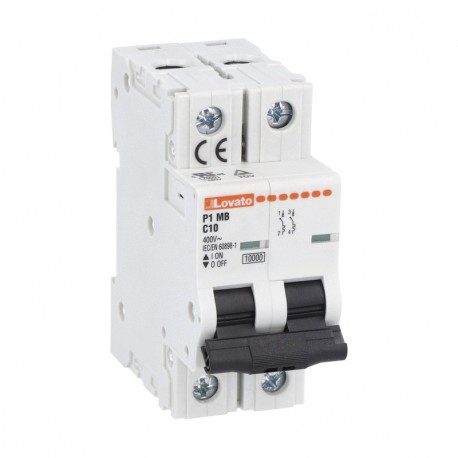 P1MB2PC02 - P1MB2PC02 LOVATO MINIATURE CIRCUIT BREAKER, 2P 10KA. 2 MODULES, CHARACTERISTIC C, 2A