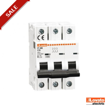 P1MB3PC63 - P1 MB 3P C63 P1MB3PC63 LOVATO ELECTRIC MINIATURE CIRCUIT BREAKER, 3P 10KA. 3 MODULES, CHARACTERISTIC C, 63A