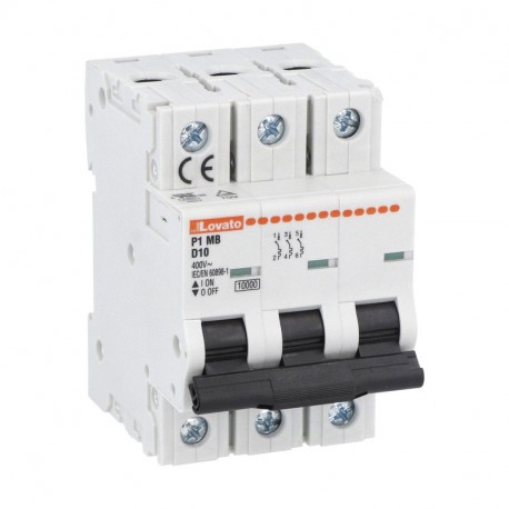 P1MB3PD04 - P1MB3PD04 LOVATO MINIATURE CIRCUIT BREAKER, 3P 10KA. 3 MODULES, CHARACTERISTIC D, 4A
