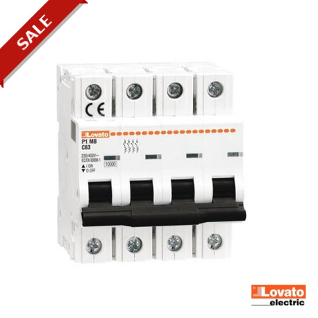 P1MB4PC32 - P1 MB 4P C32 P1MB4PC32 LOVATO ELECTRIC MINIATURE CIRCUIT BREAKER, 4P 10KA. 4 MODULES, CHARACTERISTIC C, 32A