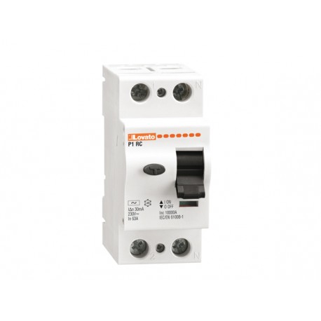 P1RC2P63A030 - P1RC2P63A030 LOVATO RESIDUAL CURRENT OPERATED CIRCUIT BREAKER, 2 AND 4 MODULES, 2P TYPE A, 63A, 30mA