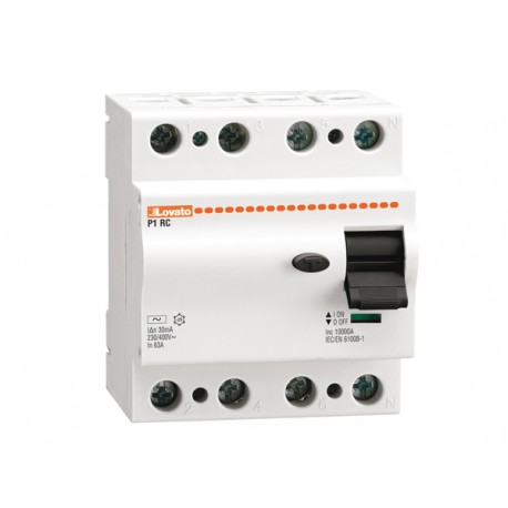 P1RC4P25A030 - P1RC4P25A030 LOVATO RESIDUAL CURRENT OPERATED CIRCUIT BREAKER, 2 AND 4 MODULES, 4P TYPE A, 25A, 30mA