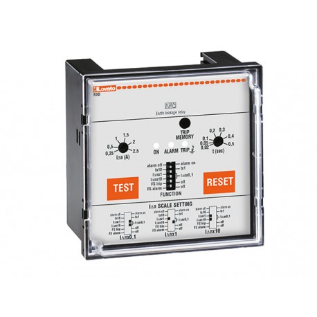R3D415 - R3D415 LOVATO EARTH LEAKAGE RELAY WITH 2 OPERATION THRESHOLDS, FLUSH MOUNT. EXTERNAL CT. FAIL SAFE. FLAG IND..