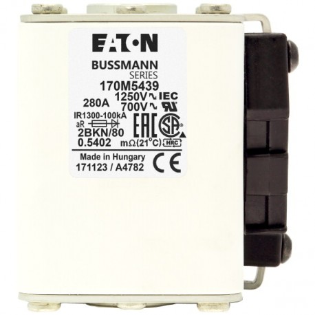 FUSE 315A 1250V 2BKN/80 AR CU - FUSE 315A 1250V 2BKN/80 AR CU 170M5440 EATON ELECTRIC FUSE 315A 1250V 2BKN/80 AR CU