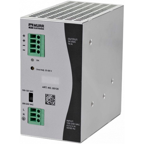 85135 - 85135 MURRELEKTRONIK ECO-RAIL-2 POWER SUPPLY 1-PHASE, IN: 90 ... 132 V AC / 173 ... 264 VAC OUT: 24V/10ADC