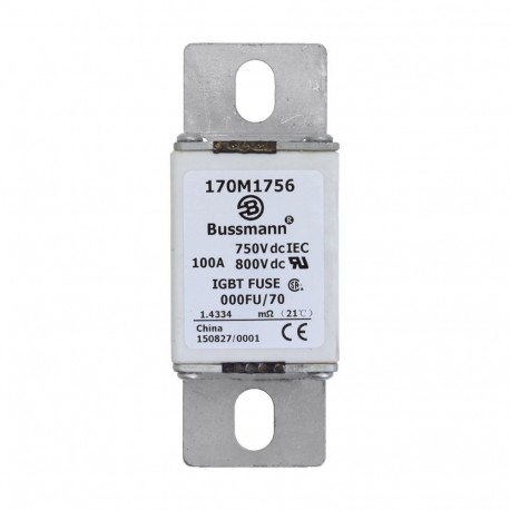 FUSE 100A 750V DC 000FU/70 AR CU - FUSE 100A 750V DC 000FU/70 AR CU 170M1756 EATON ELECTRIC FUSE 100A 750V DC 000FU/70 AR CU